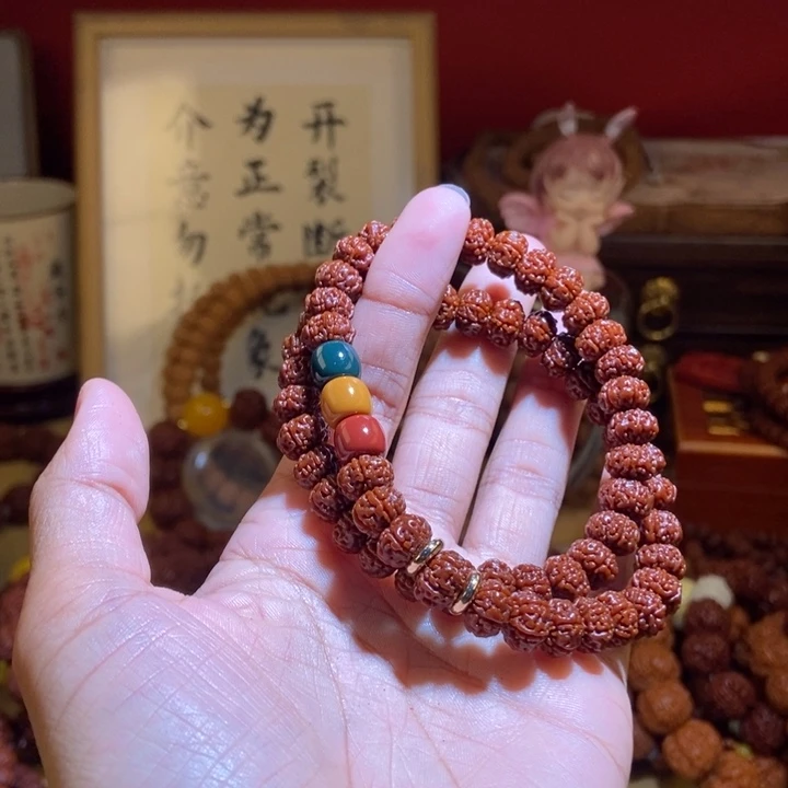 吊坠金刚菩提106玉化双圈红绿珠