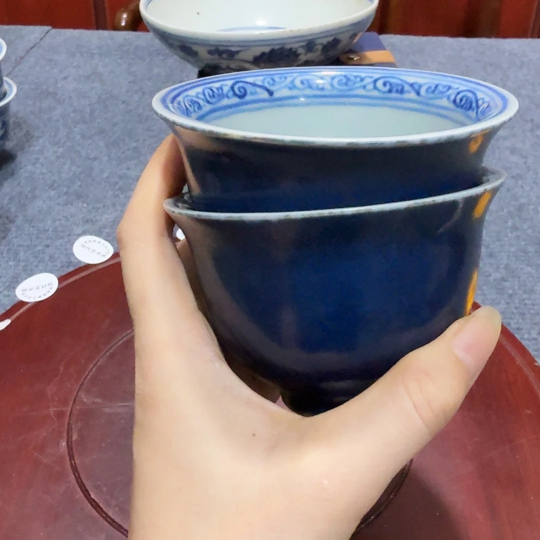 暖***玲瓷片杯子一对完整完整