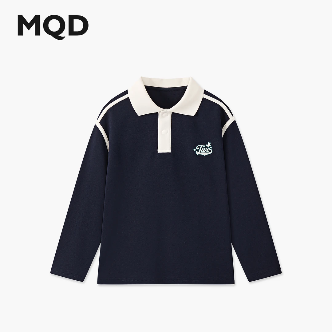 MQD男童25秋新款街潮学院风女童撞色翻领POLO衫9653W0411