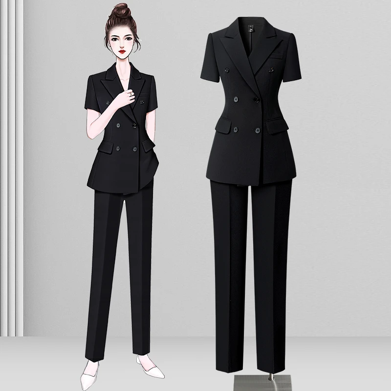 西装袖轻熟风短袖夏季修身女西装商务通勤职业薄款