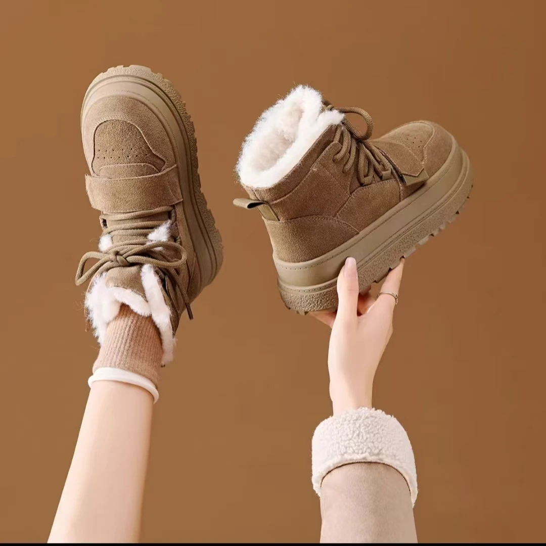 168-126 加绒保暖雪地靴女鞋款新款休闲靴厚底百搭增高短靴女