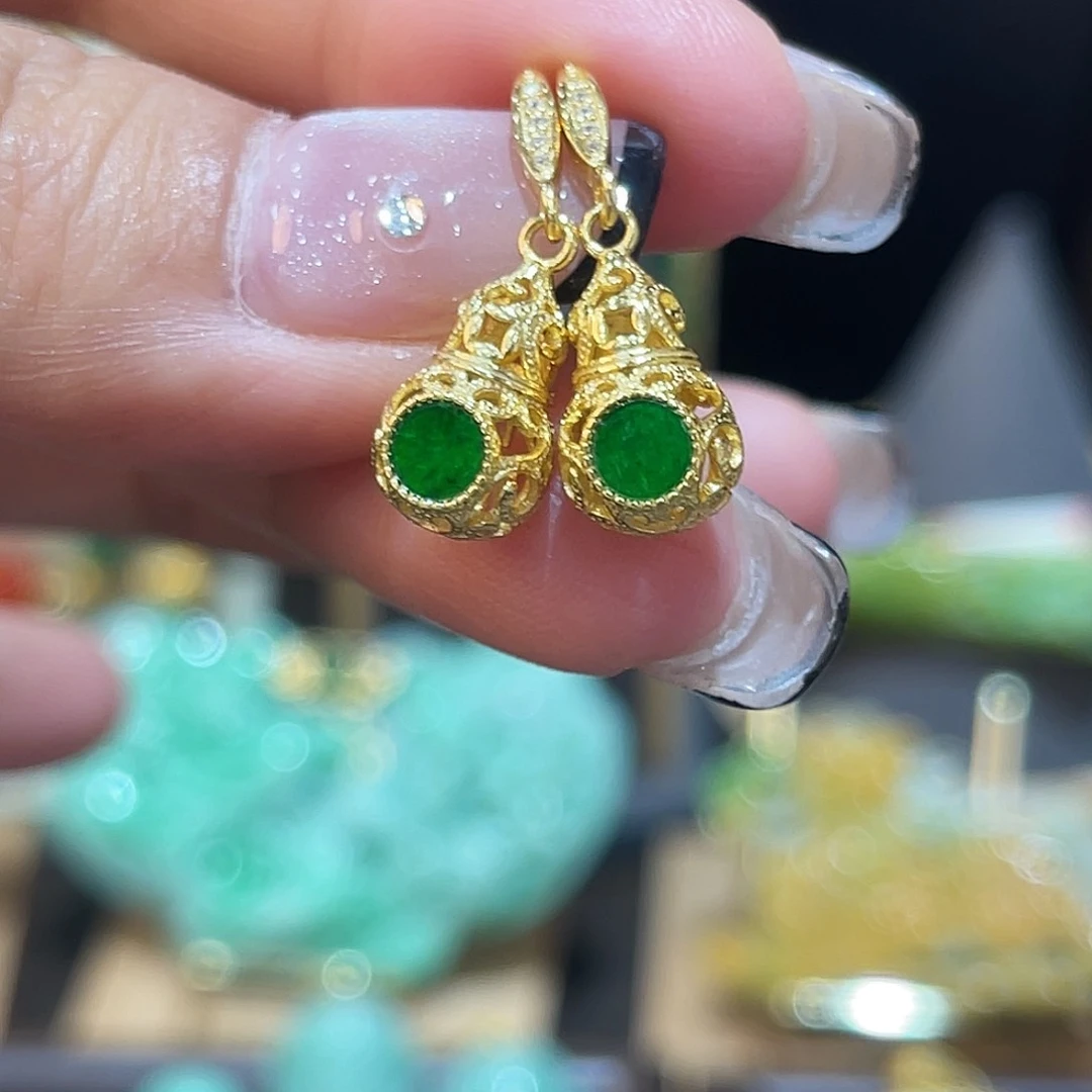 翡翠银S925镶嵌耳饰葫芦