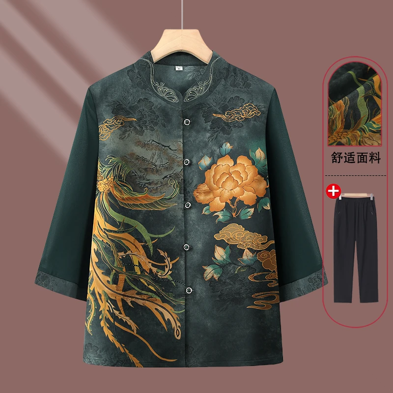 奶奶装时尚新中式夏装衬衫中老年人女士国风开衫妈妈衣服气质上衣