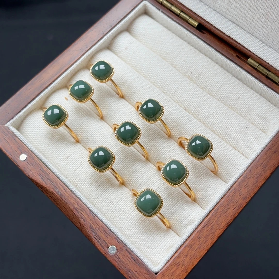 和田玉且末蓝方糖戒指s925银镶嵌活口可调节时尚百搭女士指环