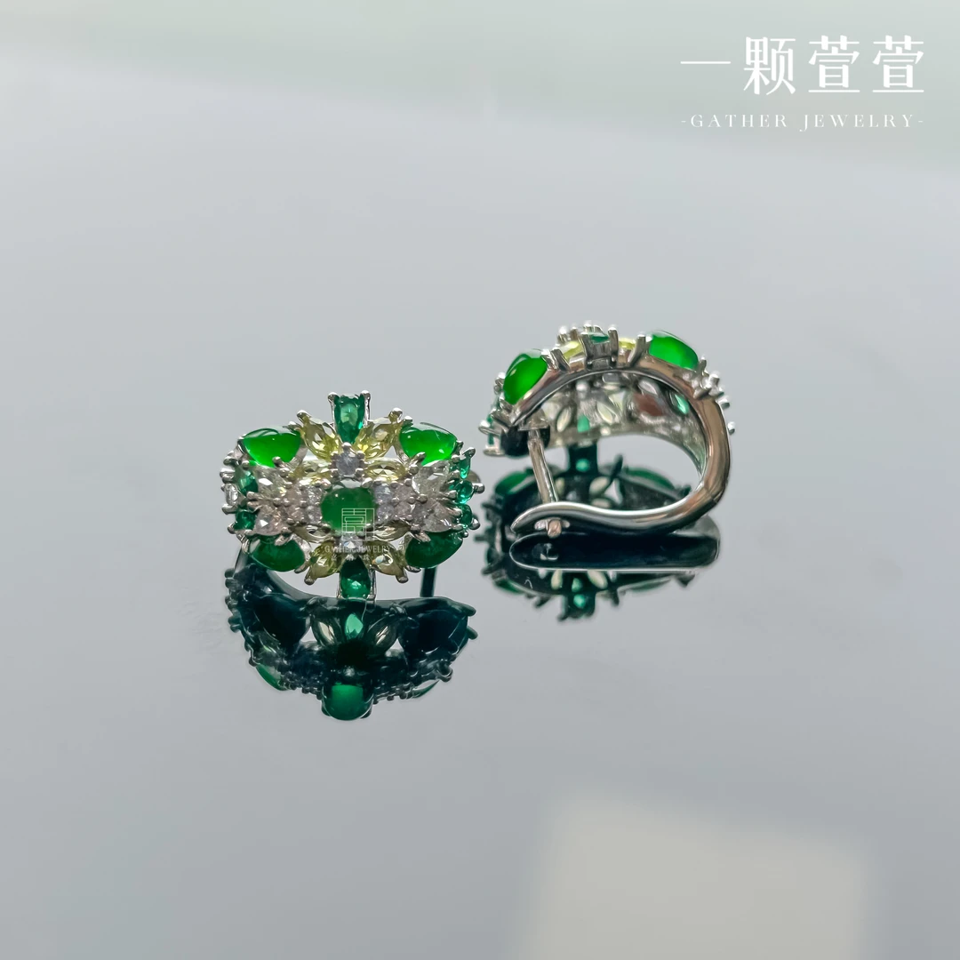 【春意盎然】一颗萱萱 蛋面银镶翡翠耳饰120033气质轻奢时尚