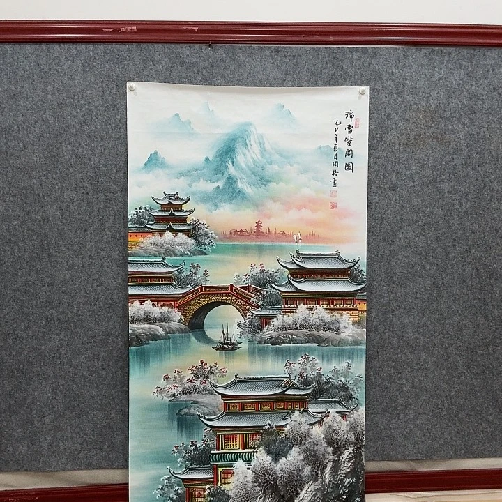 国画手绘国画瑞雪紫阁图