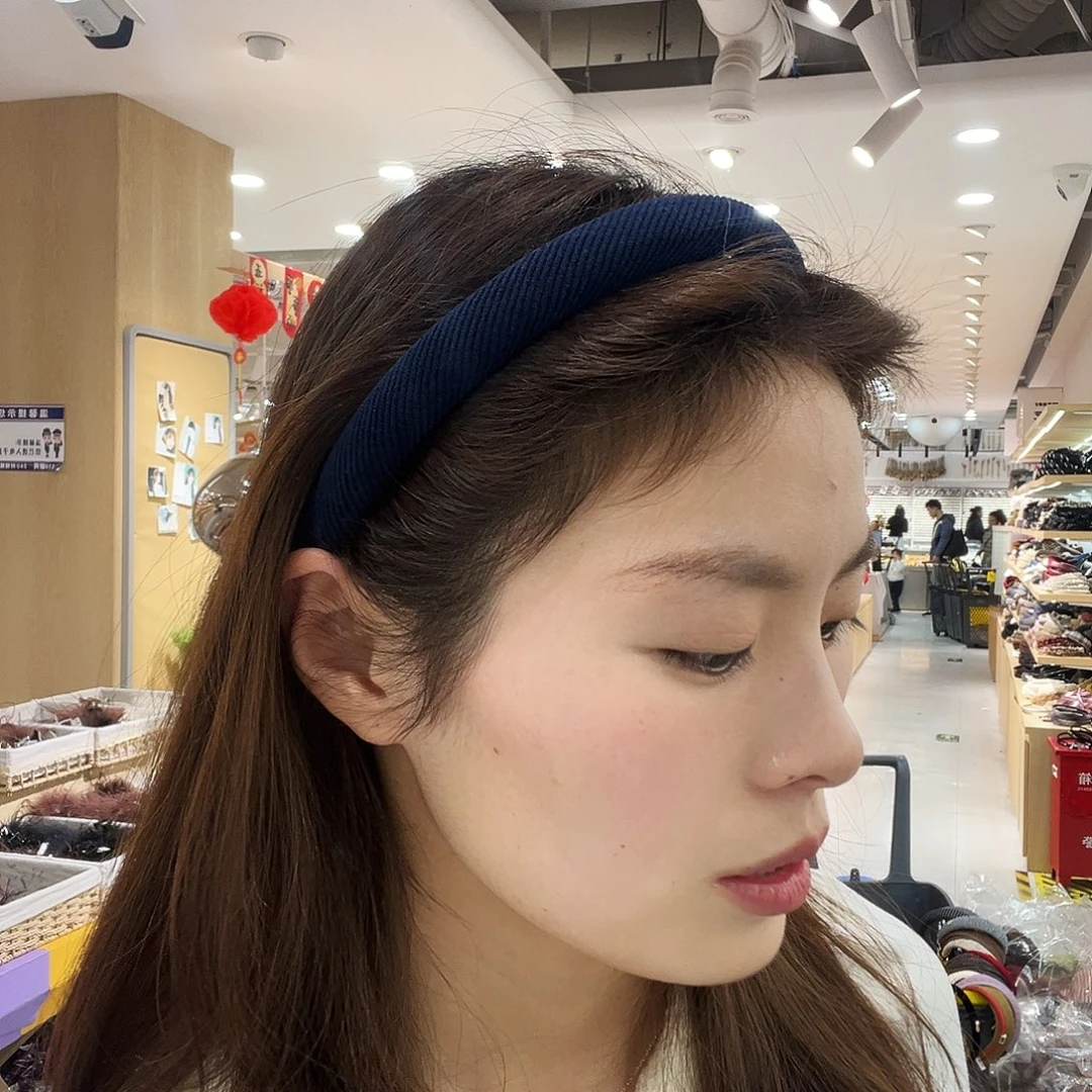 布艺非金属藏青色灯芯绒细发箍