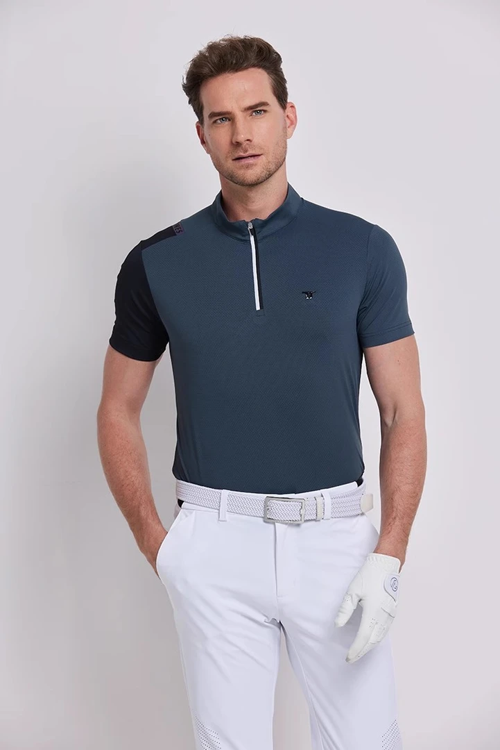 新款高尔夫服装男立领polo衫夏季速干透气排汗高尔夫短袖男装T恤