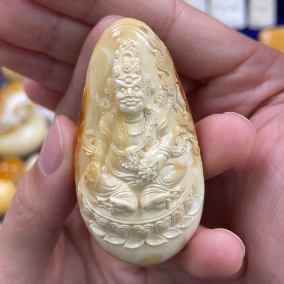 蜜蜡裸石未镶嵌琥珀蜜蜡黄财神