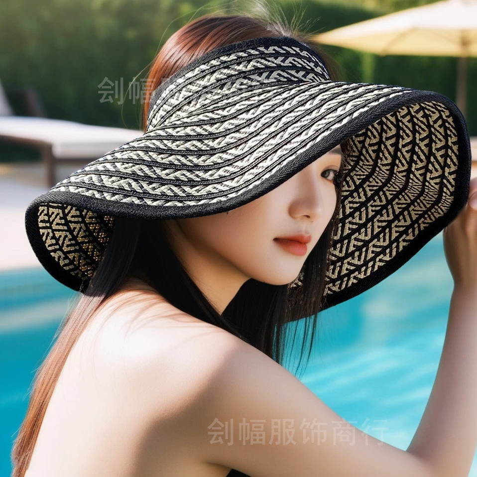 大帽檐夏季新款防晒草帽女防紫外线空顶遮阳帽子透气韩系百搭时尚