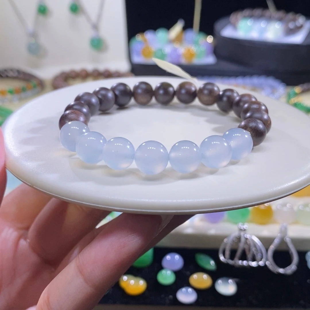 翡翠未镶嵌手串冰胶蓝底手串卡9+