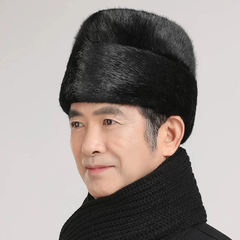 高档仿水貂毛爸爸中老年帽子男冬季加厚保暖爷爷地主帽老人总统帽