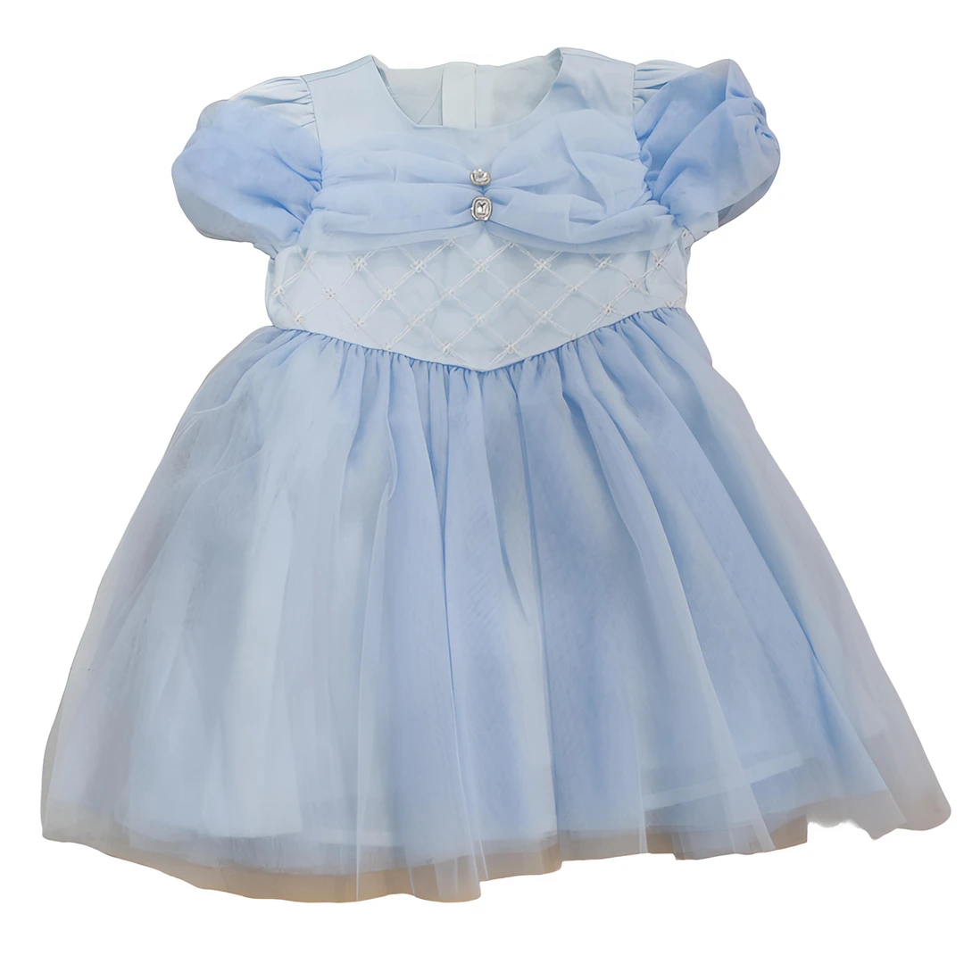 迪迪鹿夏季蓬蓬裙短袖连衣裙蓝色2101