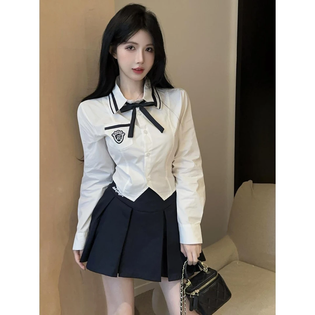 学院风jk制服套装女春秋新款甜辣妹长袖上衣高腰两件套