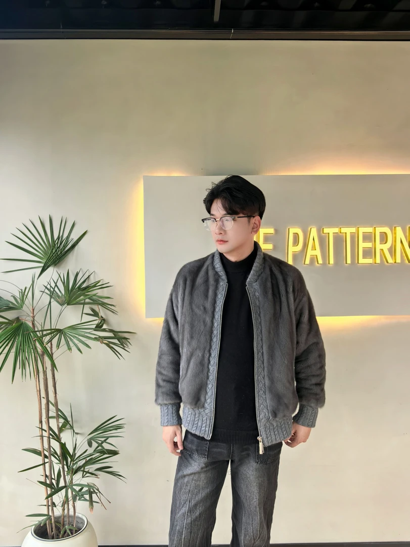 罗漫迪紫金短二男装水貂铁灰色时尚休闲短款貂皮男装冬季