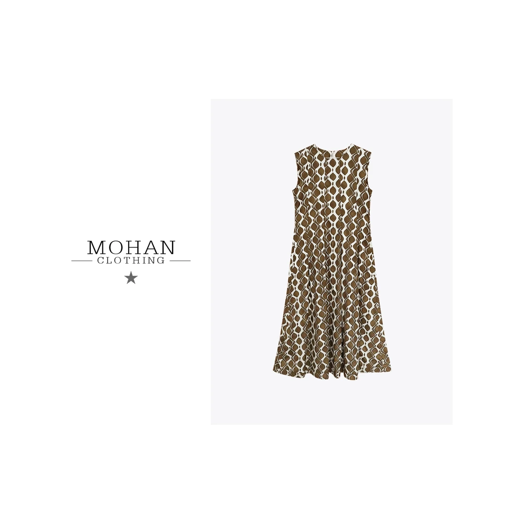 CLOTHING/墨含高奢时尚休闲气质显瘦满印设计师无袖连衣裙AMF167