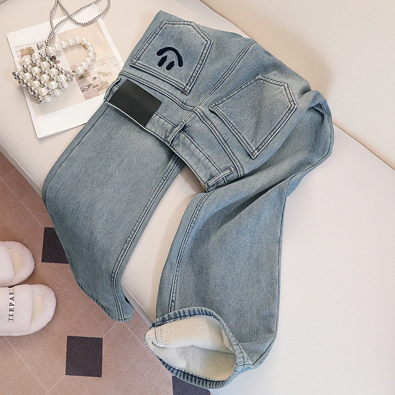 丝柏舍2025冬装新款女刺绣复古显瘦垂感长款阔腿牛仔裤S44K8520K