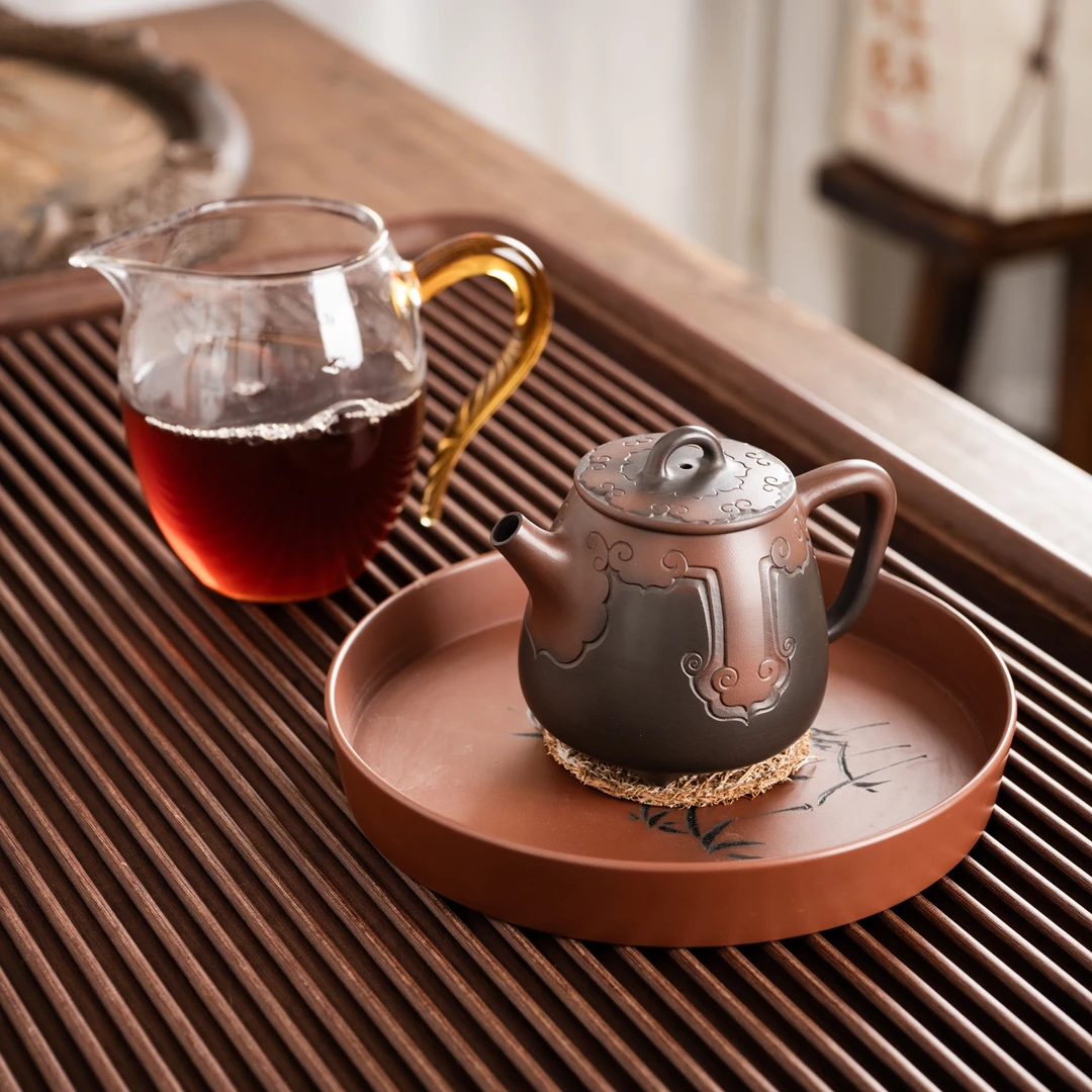 『如意高瓢』坭兴陶茶壶市级名家精工浮雕三足高石瓢11421约160cc