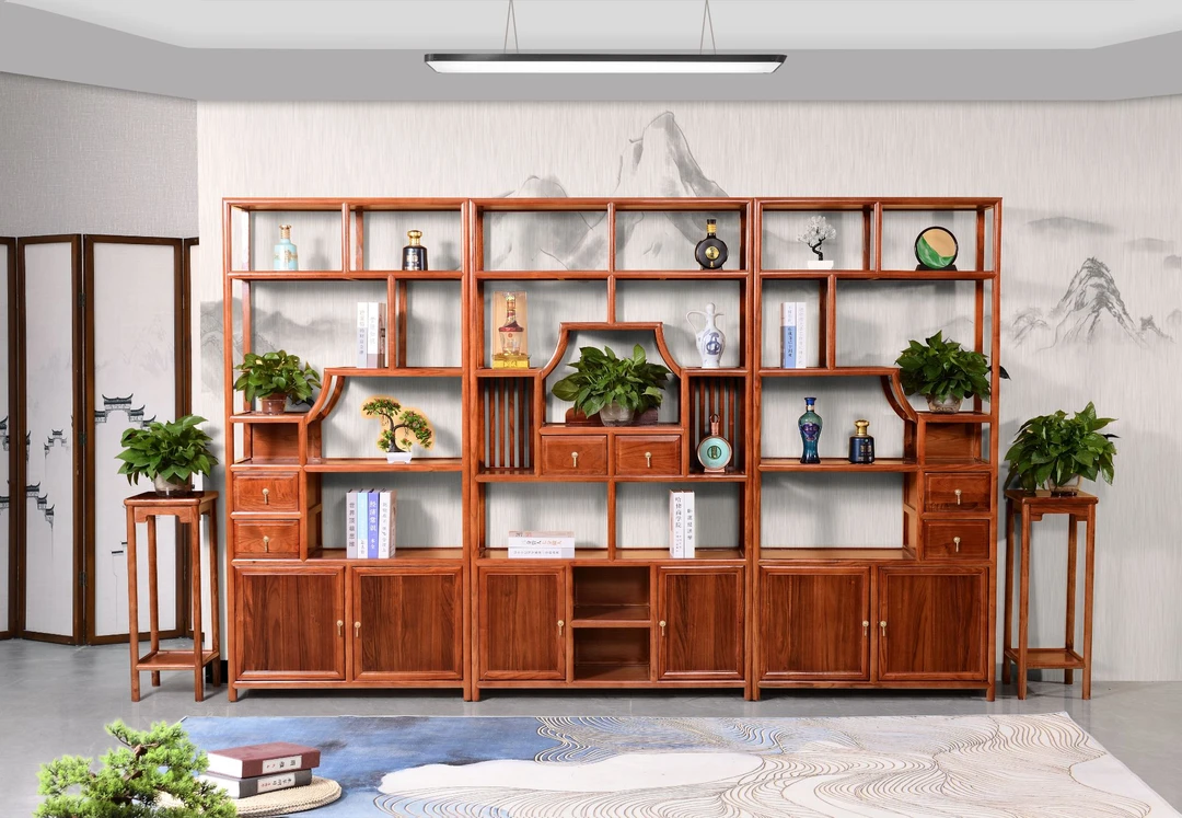 平步青云博古架，置物架书架新中式实木置物架隔断厂家批发