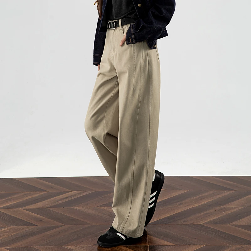 彩棉复古弯刀牛仔裤女遮肉显瘦秋季宽松高腰直筒裤不拖地阔腿裤子