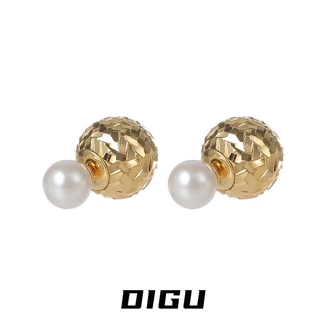 嘀咕家 铜合金仿珍珠耳饰 碎冰冰球球耳环两种戴法珍珠耳钉耳饰