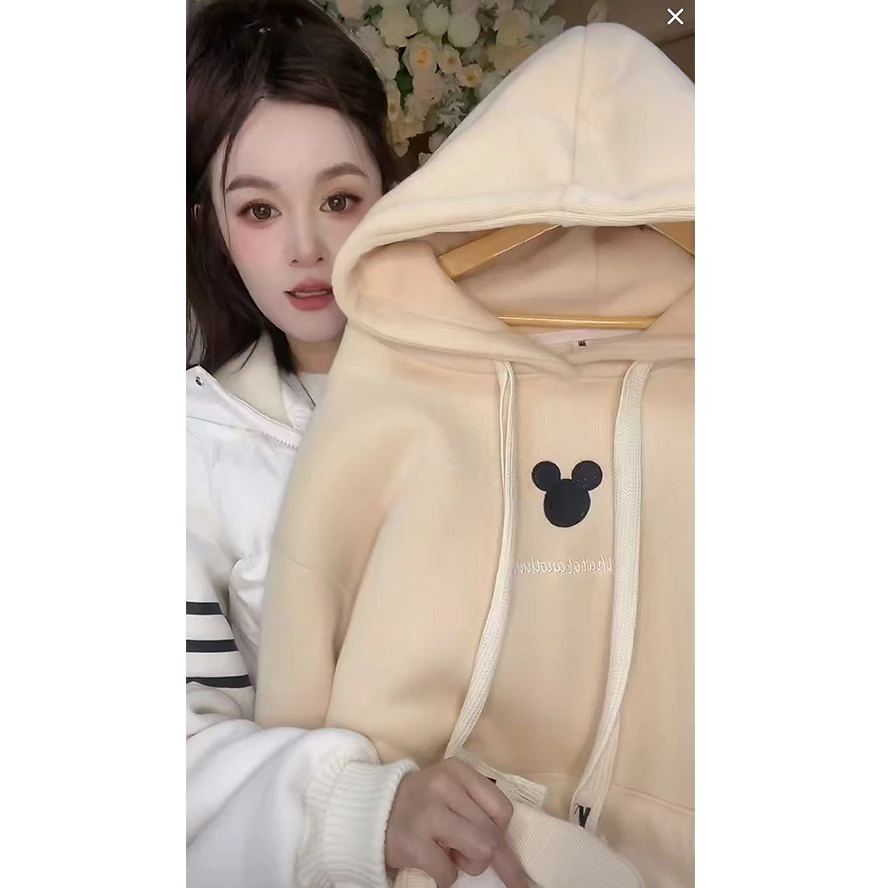 【8616-鼠于你】2025新款宽松显瘦百搭字母卡通刺绣连帽卫衣女BJR