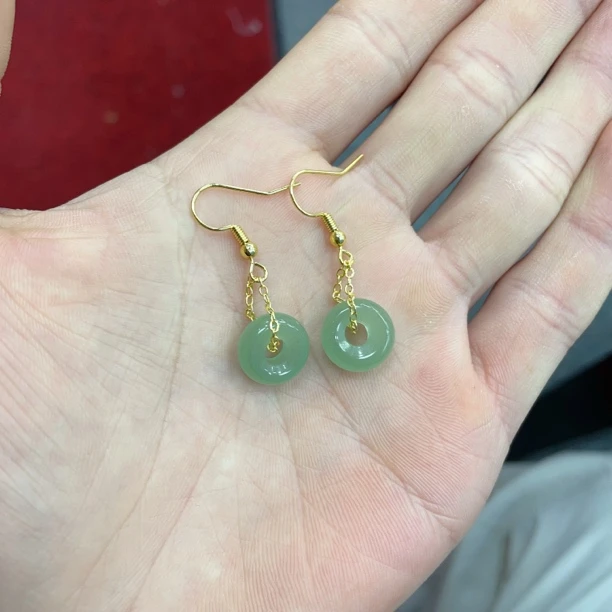 天然东陵玉平安扣耳坠多样性发其一ss带天然纹理结构