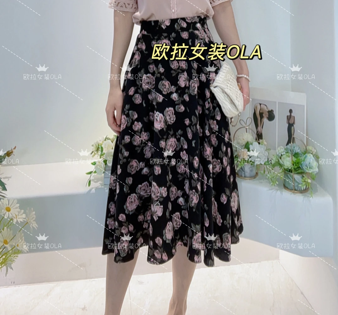 【欧拉女装】夏季新款碎花时尚A版裙后腰松紧显瘦洋气遮胯半身裙