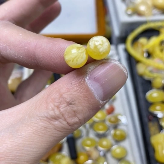 蜜蜡裸石银S925镶嵌耳钉