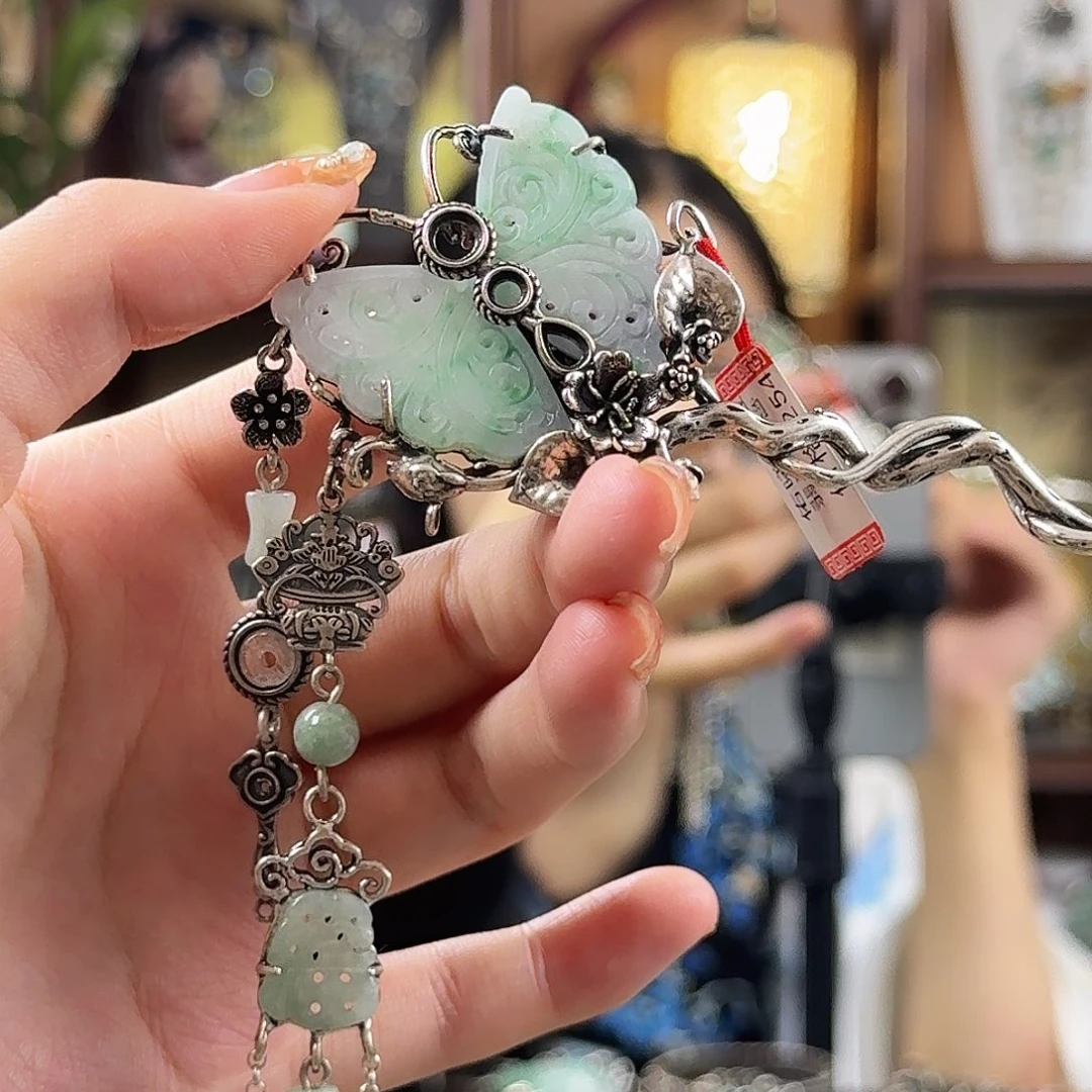 翡翠银S925镶嵌发饰