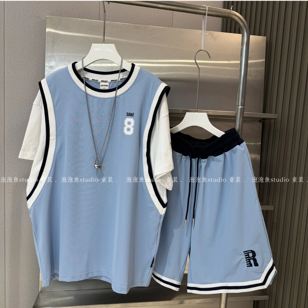 2025洋气新款百搭中大童夏季酷帅潮流两件套时尚男童篮球服套装夏