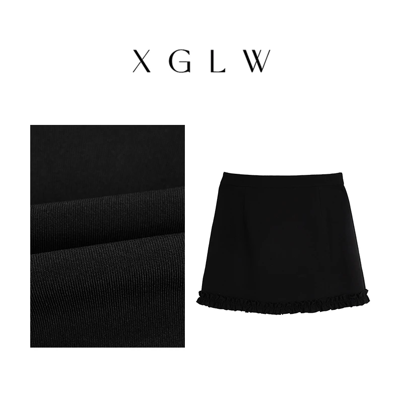 百利甜酒~胖MM大码显瘦时尚荷叶边黑色短裙P4G0070