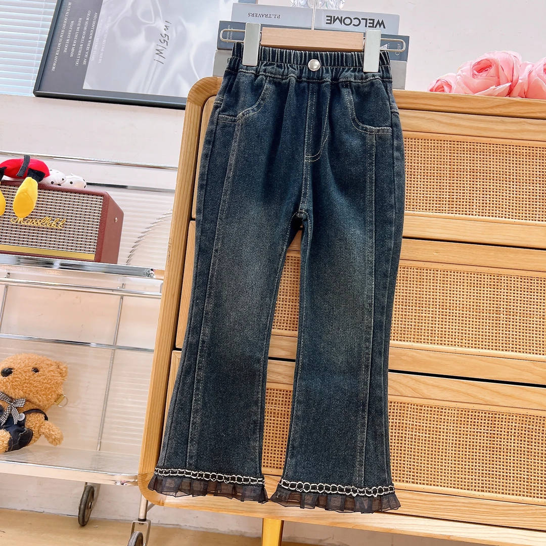 女童喇叭裤春秋新款中大童弹力洋气牛仔裤秋装女孩外穿显瘦长裤