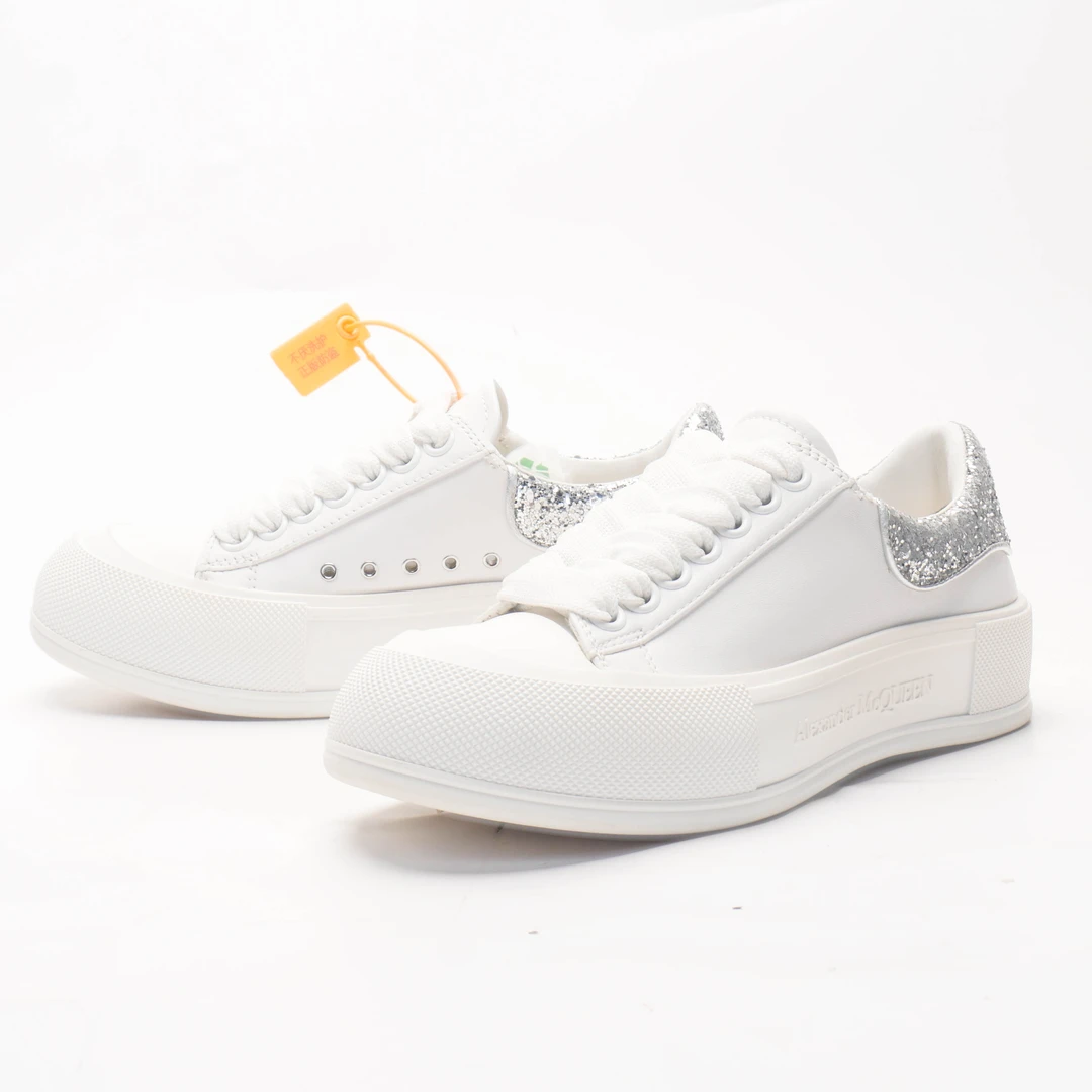 95新 Alexander McQueen/亚历山大·麦昆 /35.5/银色亮钻厚底鞋