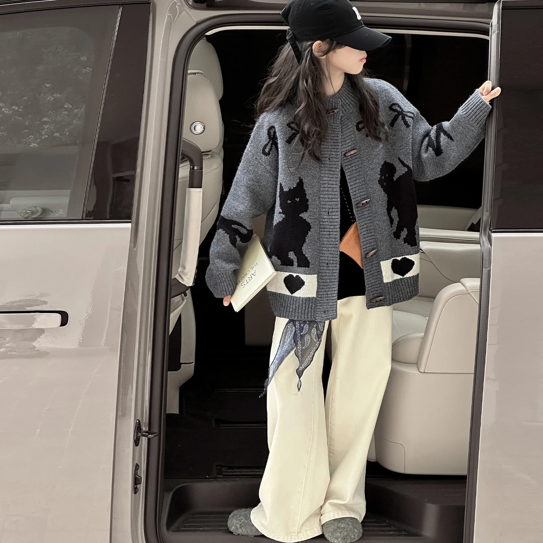 女童毛衣2025新款儿童洋气时髦针织衫中大童秋冬加厚保暖开衫外套