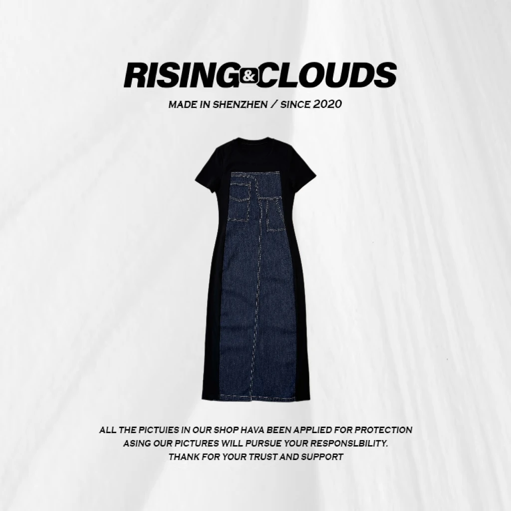 小法【浣兰】深圳南油欧若风气质牛仔拼接连衣裙030145GT