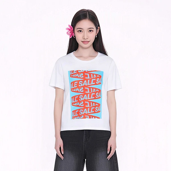 B8B16【】U夏女圆领简约百搭短袖T恤YB2242白色正码