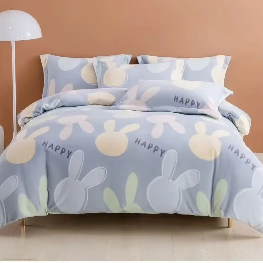 2024新款德芙绒印花四件套床单款少女心牛奶绒四件套