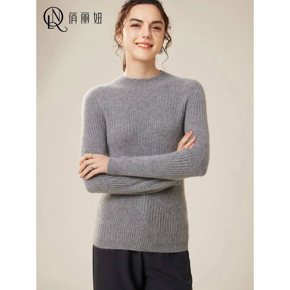 2025秋冬新款100%纯山羊绒衫半高领抽条修身百搭针织打底衫上衣