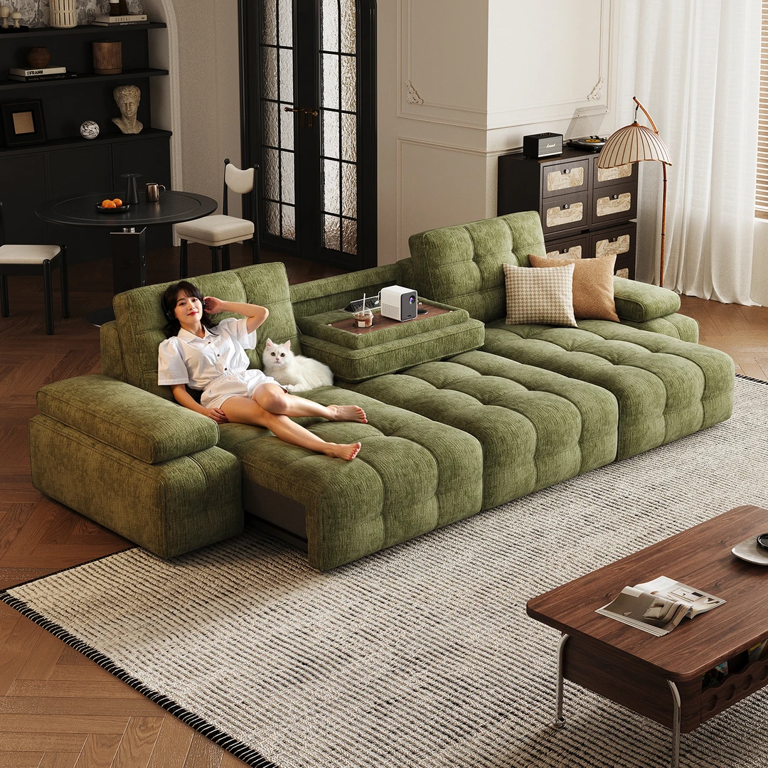 美柏【劳伦斯电动沙发】功能沙发床布艺雪尼尔中古风可翻盖电动沙发