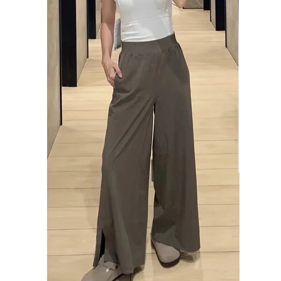 同款中长裤速干Woven女士高腰显瘦阔腿裤轻薄开叉裤