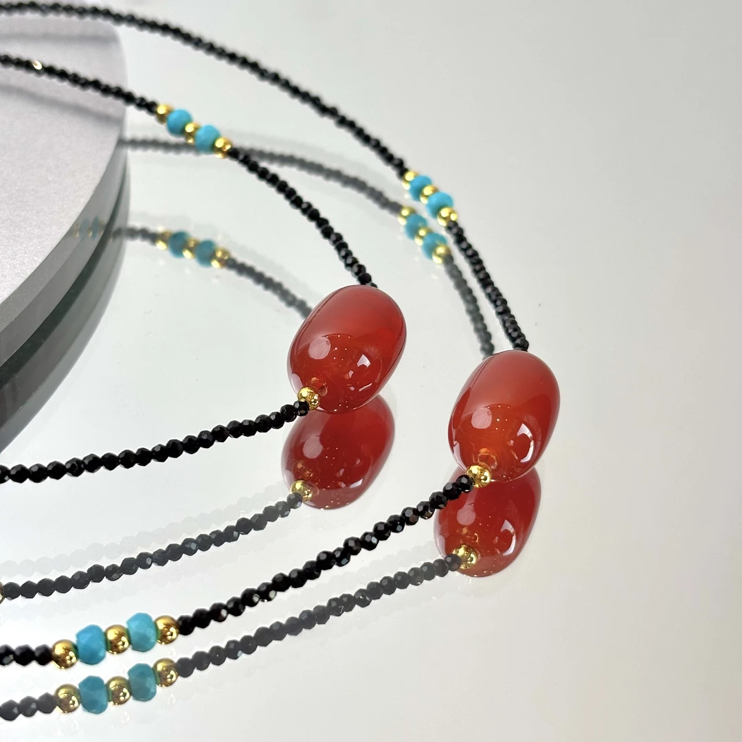 【红火桶珠】红玛瑙尖晶石项链面小仙多样性发其一