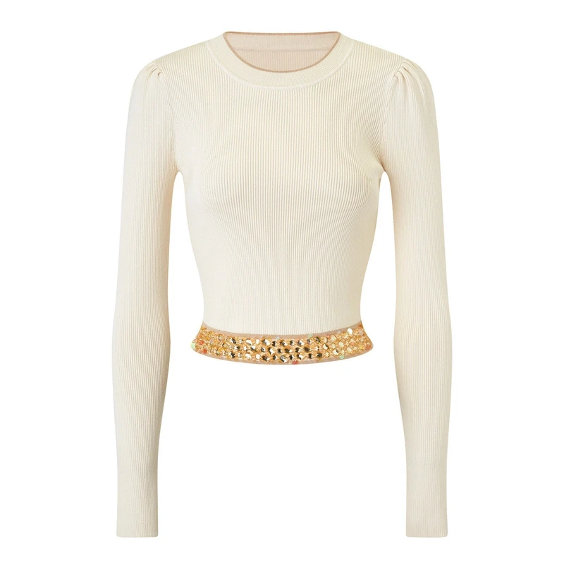 MAXRIENY手工麦穗马赛克钉珠套头针织衫修身上衣24新MC85SW021A20