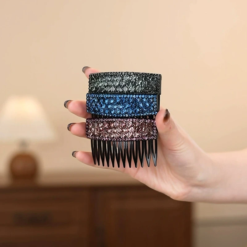 诗泊雅 轻奢闪亮满钻倒插梳发夹新款后脑勺侧边碎发刘海抓夹发饰