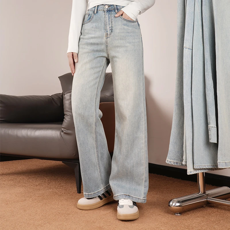 #9902高腰阔腿牛仔裤春秋2025新款垂感宽松显瘦拖地裤