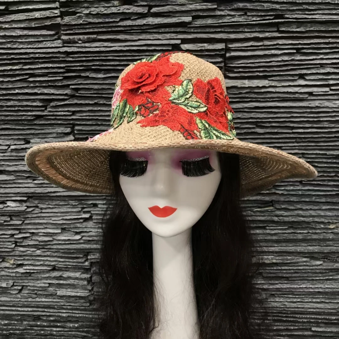 春秋女士冬季夏季刺绣编织圆顶盆帽帽子流苏休闲遮阳帽民族风