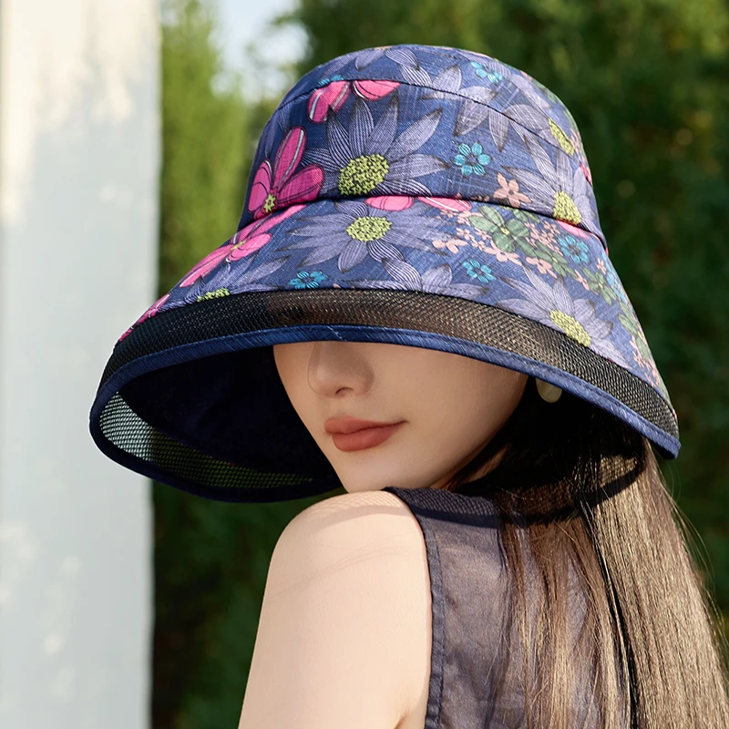 防晒遮阳帽女夏季户外大檐空顶帽中老年妈妈防紫外线可折叠太阳帽