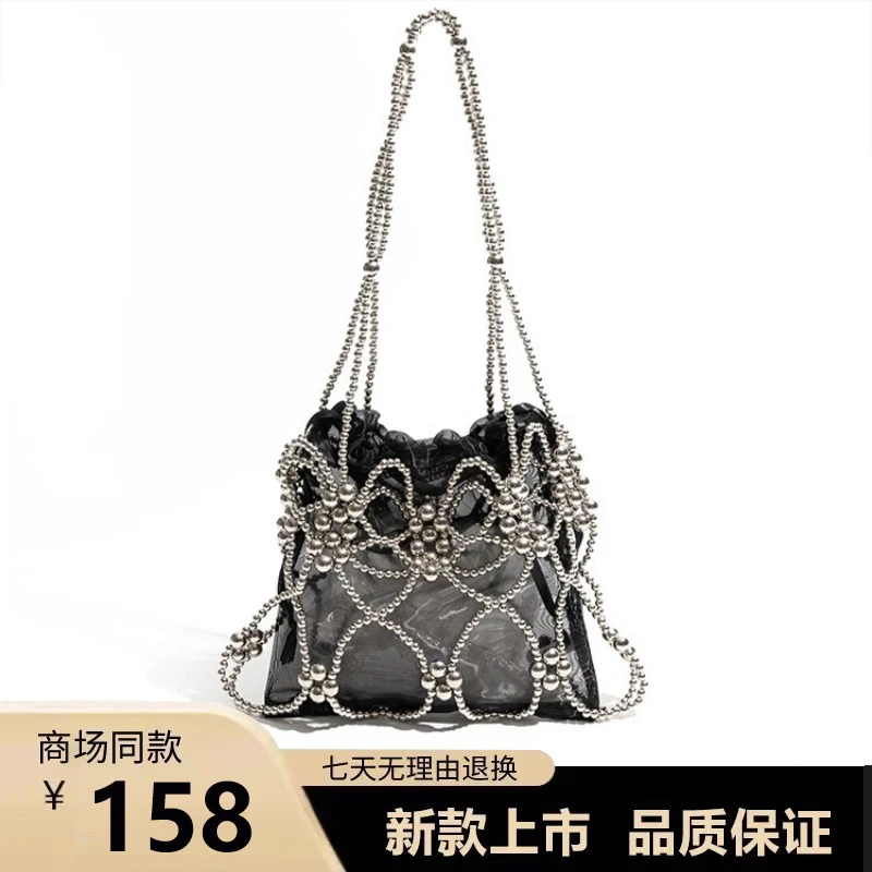 属珠手拎小方包高级感2025夏季新款百搭单肩手机小包包