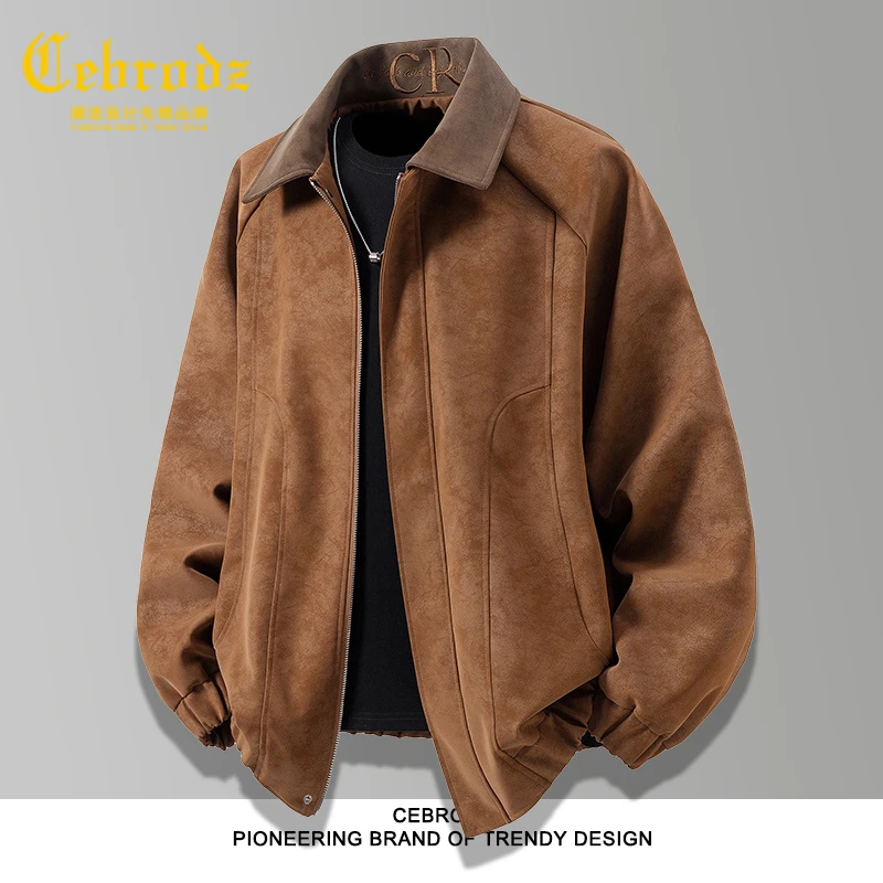 法国Cebrodz复古商务翻领皮衣男2025秋冬潮牌高级感痞帅夹克外套
