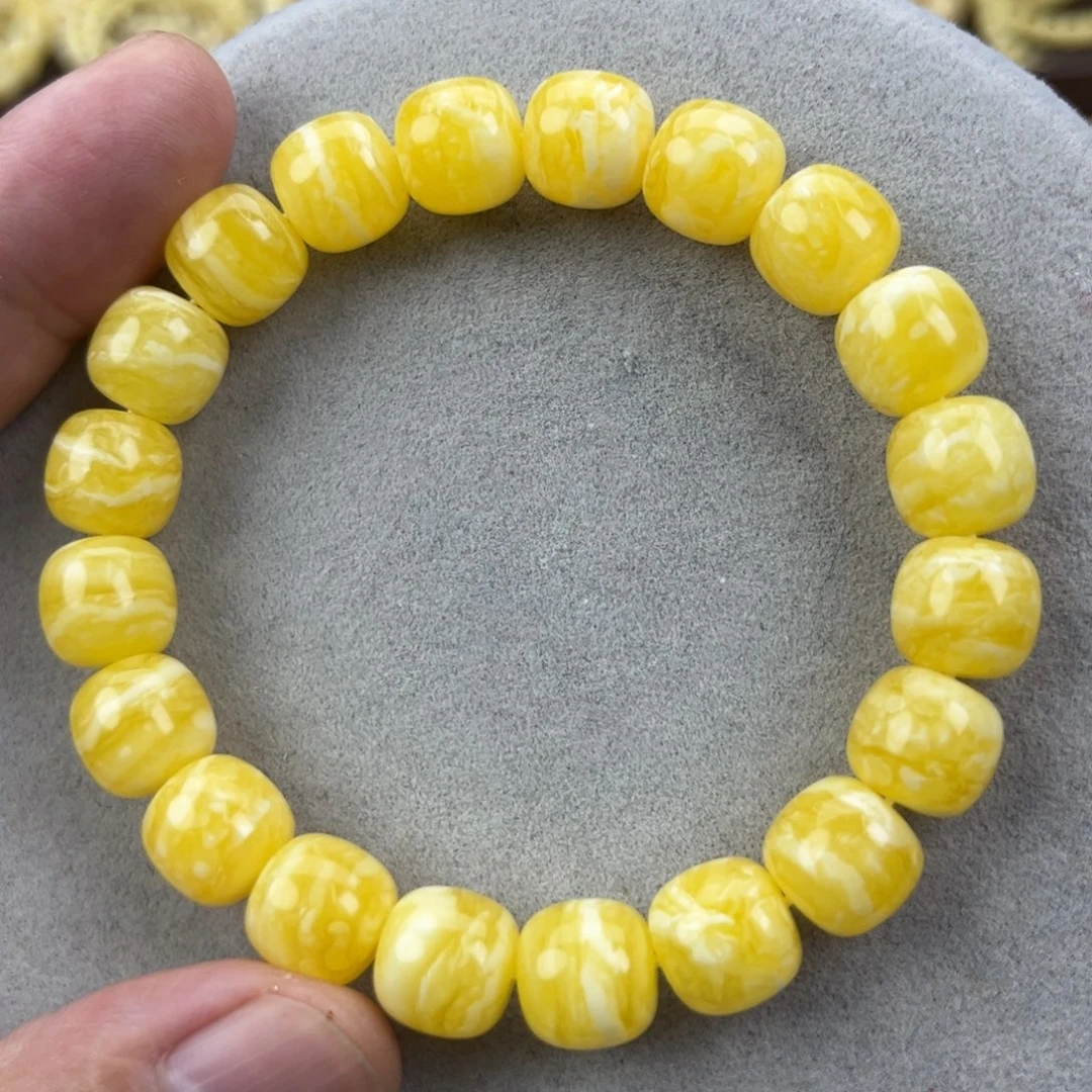 手串蜜蜡未镶嵌乌料焦皮同料鸡油红白花虎皮11*11.4；腕口18+